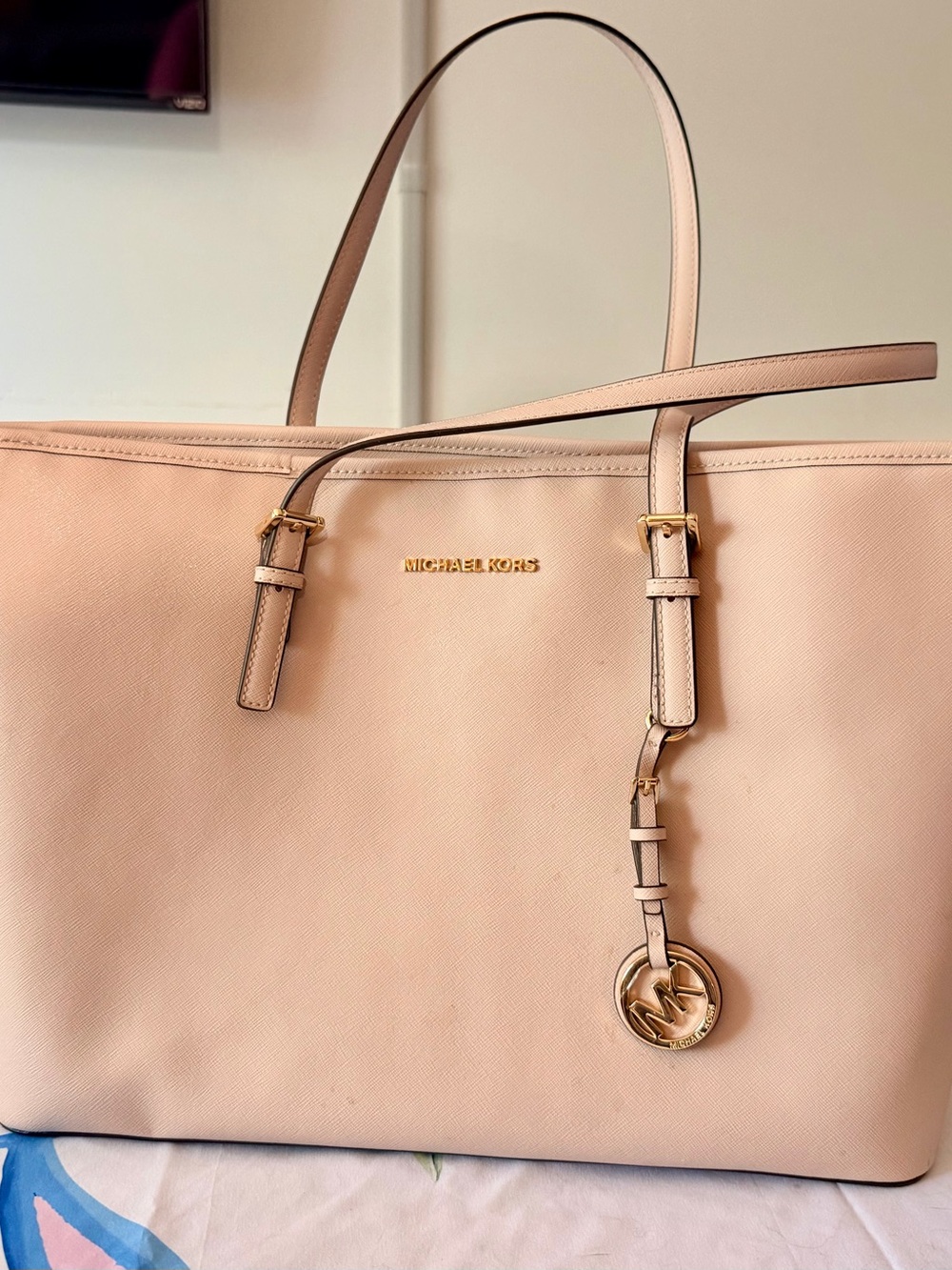 Michael Kors Light Pink Saffiano Tote with Gold Hardware